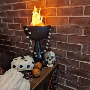 Halloween decorations at the check-in counter