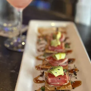 Ahi tuna bites and Cassis &amp; Desist drink
