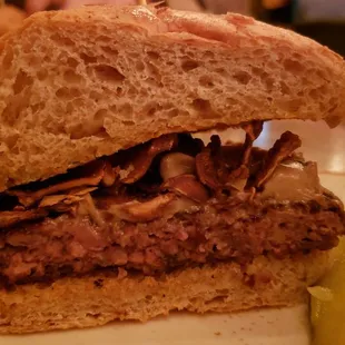 Umami burger ($18), vegan by default. Mix of mushrooms &amp; Impossible meat. Pretty good, but SoCal burger is better.