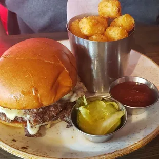 Double barrel burger and tots