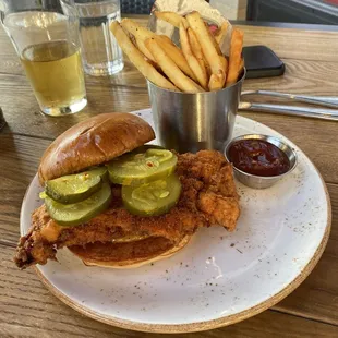 Nashville hot chicken sandwich with fries