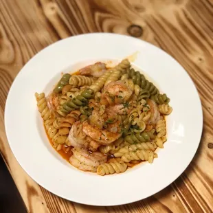 Shrimp pasta,you can choose Spicy level / No spicy, Mild, medium,Hot or Extra Hot