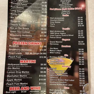 Drink menu