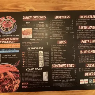 the menu for the restaurant
