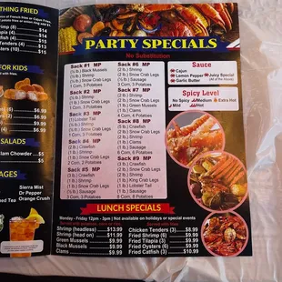 The menu.
