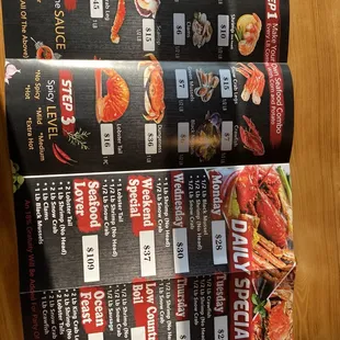 the menu for the restaurant