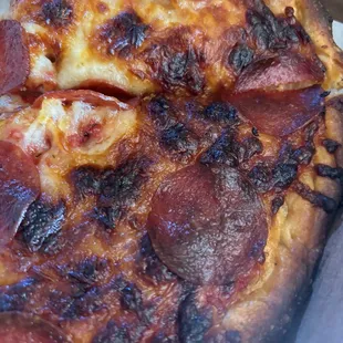 Ordered take out. Totally burnt pepperoni pizza.   How a cook can even feel right putting that in the box, I don't understand.
