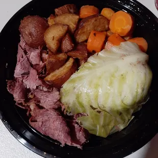 Yummy corned beef recipe cabbage dinner for St. Patrick's Day. Large portions!
