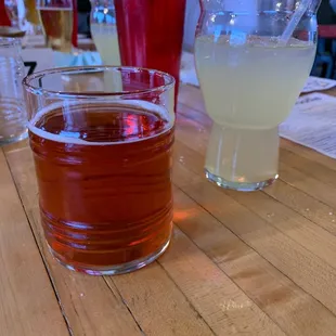 a close up of a table with drinks
