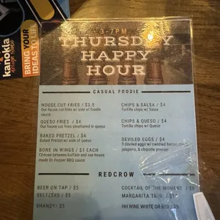 Happy hour menu September 2024
