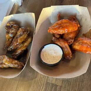 Wings: Dr. Pepper on the left, Buffalo on the right