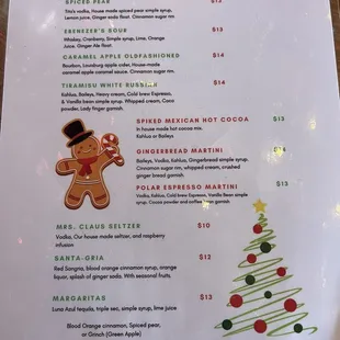 Christmas pop up drink menu, December 2024