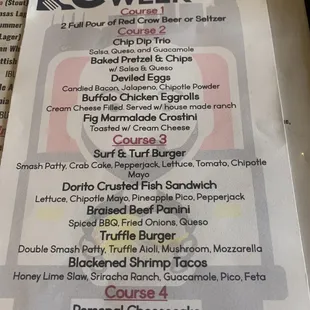 Menu for restaurant week