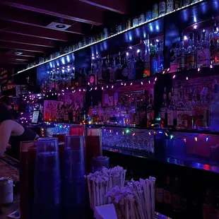 a bar with neon lights