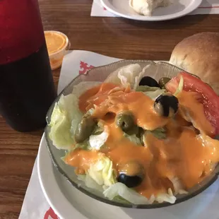 French dressing on a delicious salad.