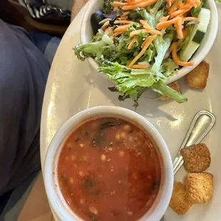 Minestrone soup and salad