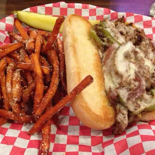 Steak philly with sweet potato fries