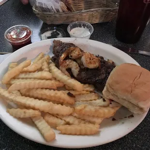 New York strip and Cajun shrimp