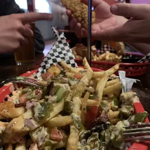 Dirty Fries and chicken tenders.