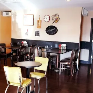 tables and chairs in a coffee shop