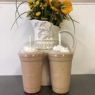 We have a variety of blended coffee options available. We also serve lattes, teas and smoothies.