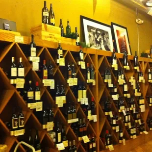 a wall of wine bottles