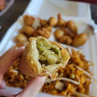 Inside the egg roll.