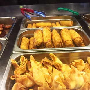 Egg rolls, crab puffs, spring rolls