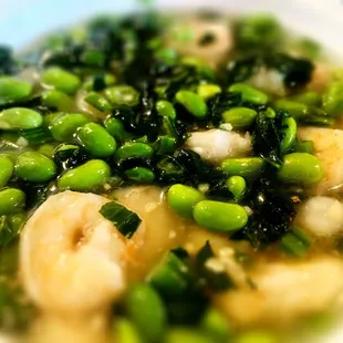 Shrimp with pickled mustard and soybean.