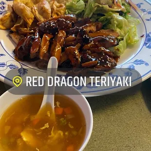 Family platter with all teriyaki chicken and there awesome soup!