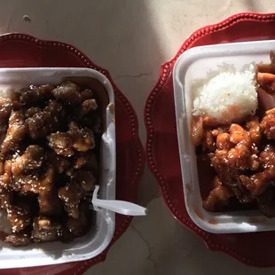 Sesame chicken and combo teriyaki with sweet n sour chicken