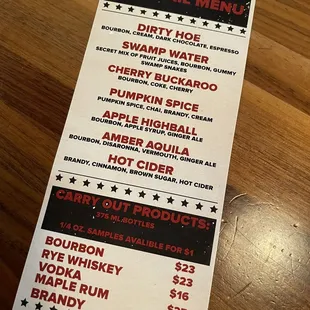 Drink menu
