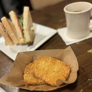 TLT (Tempeh Bacon, Lettuce &amp; Tomato), Hash Browns and Drip Coffee