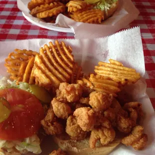 Eating here at Red Eye Grill having a Shrimp burger!!yum yum good!