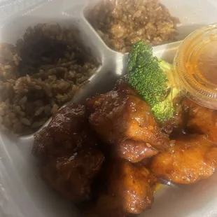 Lunch special- General Tso's chicken with fried rice.