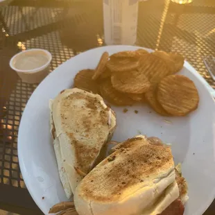 Cubano sandwich with Buffalo Chips on the side
