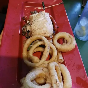 Sandwich and onion rings