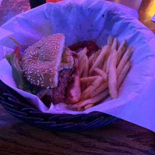 Half of the mushroom Swiss burger
