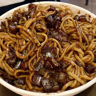 Gan Jja Jang Myeon  noodles with stir-fried black bean sauce $13.99 4*