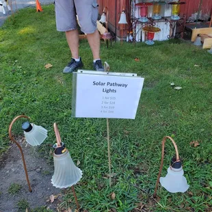 Solar lights and flowers could be found at this one