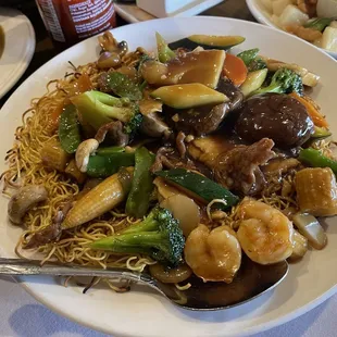 2/2024 pan fried noodle dish: flavorful, but more &quot;sweet&quot;based sauce than I prefer; but it was more popular in our group