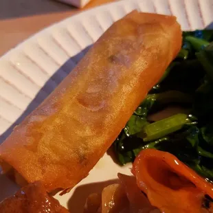 Fried veggie spring roll ($5.25). Doesn't travel well. Weird, off-putting, cream cheese-flavor to filling.
