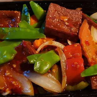 Kung pao tofu ($11). Not traditional. No peanuts, no cashews. More life Szechuan tofu. Overall, oily &amp; middling.