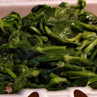 Pea tips in garlic sauce ($15.50). Vegan by default. Pretty good. Lots of oil though.
