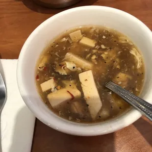Hot sour soup.  Way to black peppery