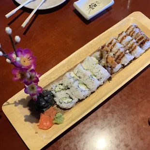 California Roll &amp; Shrimp Tempura Roll with Ginger &amp; Wasabi