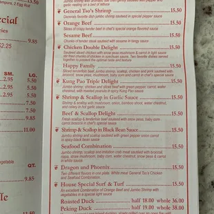 Menu as of June 2023