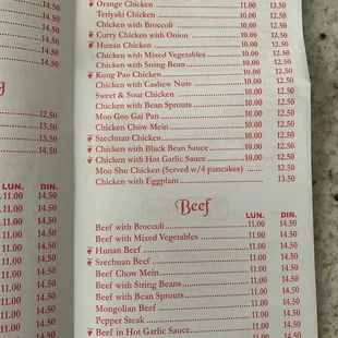 Menu as of June 2023