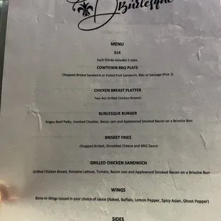 Saturday Night Up Stairs Bar Drink Menu