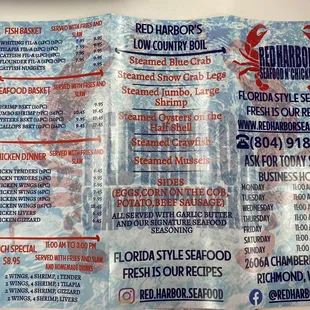 menu side two with hours